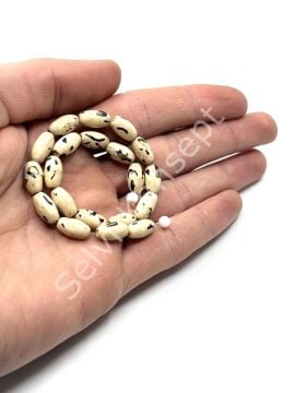 El Yapımı Etnik Desenli Oval Dizi Tibet Boncuk Krem 6x11 mm
