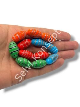 El Yapımı Ebru Desenli Parlak Oval Dizi Cam Boncuk Karışık Renkli 12x21 mm