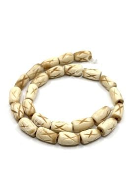 El Yapımı Etnik Desenli Dizi Tibet Boncuk Krem 7x13 mm
