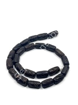 El Yapımı Etnik Desenli Dizi Tibet Boncuk Kahverengi 7x13 mm