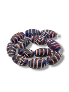 El Yapımı Ebru Desenli Oval Dizi Cam Boncuk Mat Lacivert 13x22 mm