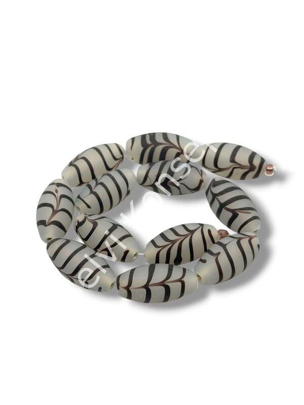 El Yapımı Ebru Desenli Mat Oval Dizi Cam Boncuk Şeffaf 11x21 mm