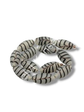 El Yapımı Ebru Desenli Mat Oval Dizi Cam Boncuk Şeffaf 11x21 mm