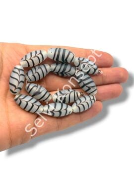 El Yapımı Ebru Desenli Mat Oval Dizi Cam Boncuk Şeffaf 11x21 mm