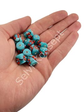 Murano Kısa Silindir Çiçek Cam Boncuk Turkuaz 10 Adet