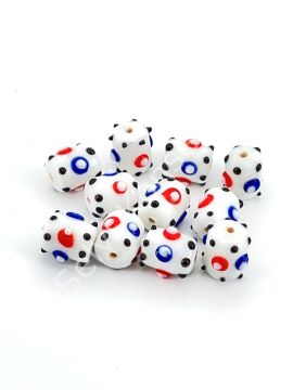 Murano Silindir Benekli Cam Boncuk Beyaz 10 Adet