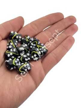 Murano Silindir Çiçek Cam Boncuk Siyah 10 Adet