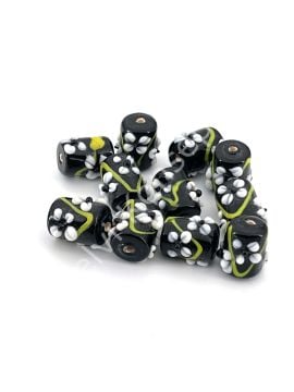 Murano Silindir Çiçek Cam Boncuk Siyah 10 Adet