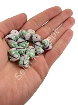 Murano Silindir Çiçek Cam Boncuk Mürdüm 10 Adet