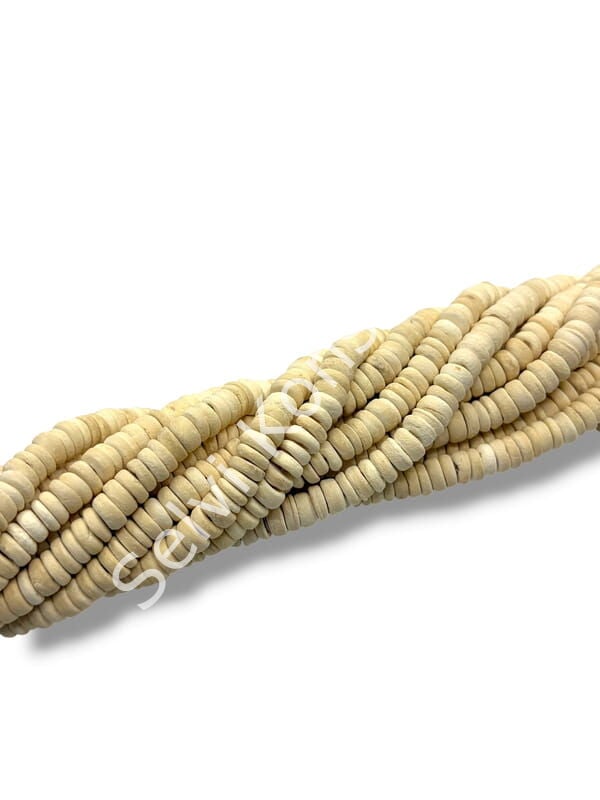 Hindistan Cevizi Kabuğu (Coconut) Ahşap Dizi Boncuk Krem 8 mm