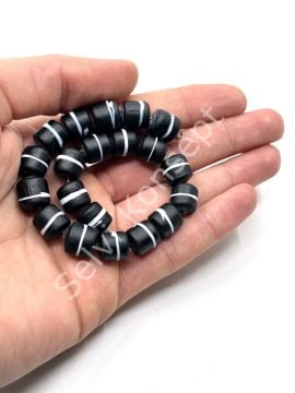 El Yapımı Siyah Beyaz  Çizgili Silindir  Mat Dizi Cam Boncuk 10x10 mm