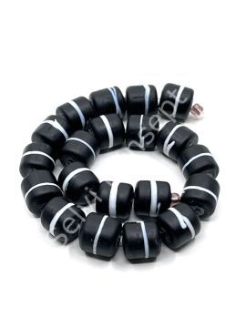 El Yapımı Siyah Beyaz  Çizgili Silindir  Mat Dizi Cam Boncuk 10x10 mm