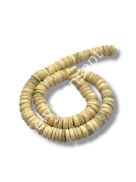 Hindistan Cevizi Kabuğu (Coconut) Ahşap Dizi Boncuk Krem 10 mm