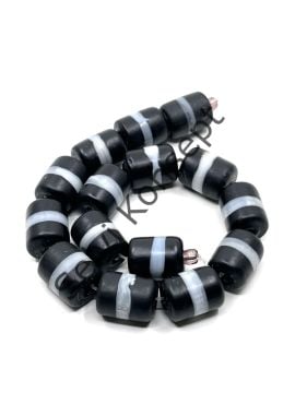 El Yapımı Siyah Beyaz  Çizgili Silindir Mat Dizi Cam Boncuk 10x14 mm