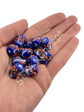 Murano Silindir Çiçek Cam Boncuk Lacivert 10 Adet