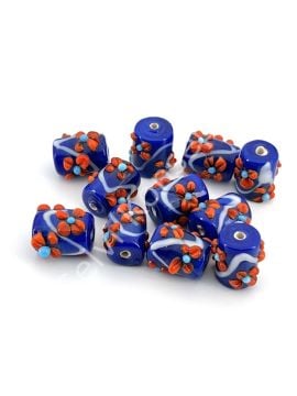 Murano Silindir Çiçek Cam Boncuk Lacivert 10 Adet