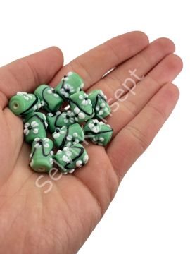 Murano Silindir Çiçek Cam Boncuk Mint Yeşili