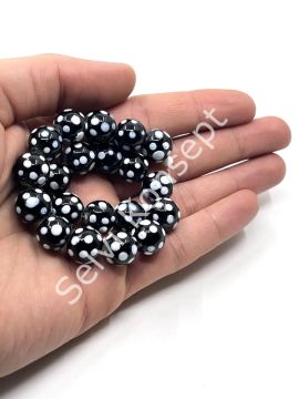 El Yapımı Siyah Beyaz Puantiyeli Dizi Cam Boncuk 12 mm