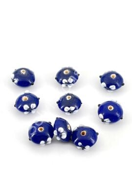Murano Rondela Çiçek Cam Boncuk Lacivert 10 Adet