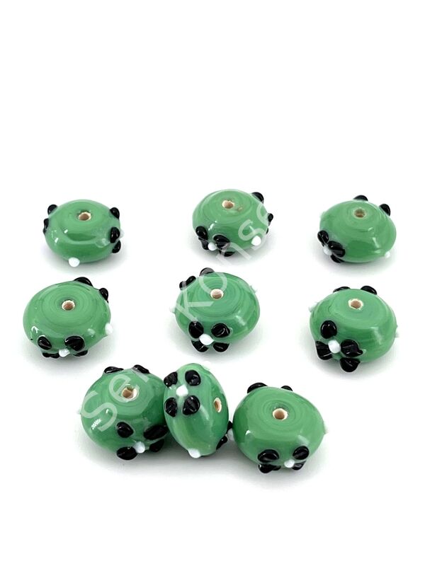 Murano Rondela Çiçek Cam Boncuk Mint Yeşili 10 Adet