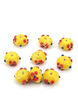 Murano Rondela Cam Boncuk Çiçek Sarı 10 Adet