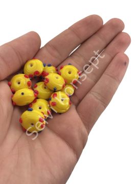 Murano Rondela Cam Boncuk Çiçek Sarı