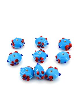 Murano Rondela Çiçek Cam Boncuk Mavi 10 Adet