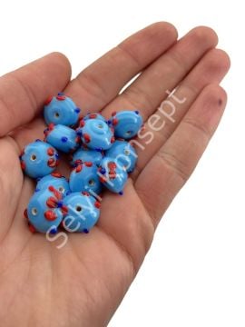 Murano Rondela Çiçek Cam Boncuk Mavi 10 Adet