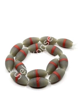 El Yapımı Geri Dönüştürülmüş Kuşak Çizgili Mat Oval Cam Boncuk Gri 8x20 mm