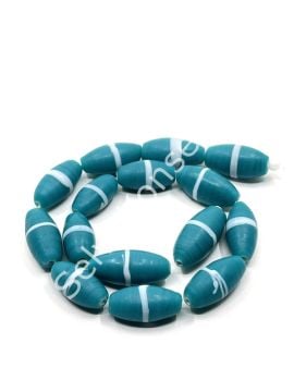 El Yapımı Geri Dönüştürülmüş Kuşak Çizgili Mat Oval Cam Boncuk Turkuaz 10-23 mm