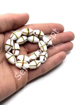 El Yapımı  Renkli Çizgili Mat Dizi Cam Boncuk Beyaz 10x16 mm