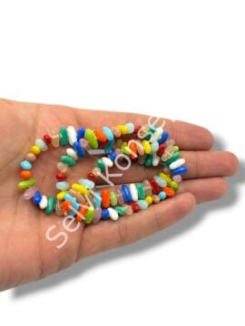 El Yapımı Çubuk Cam Boncuk Dizi Karışık Renkli  9x4 mm