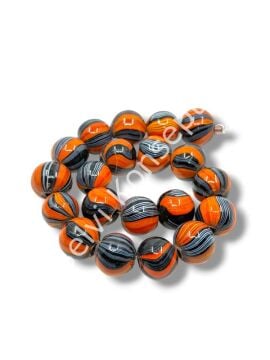 El Yapımı Çizgili Küre Cam Boncuk Dizi Turuncu 15x13 mm