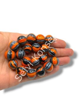 El Yapımı Çizgili Küre Cam Boncuk Dizi Turuncu 15x13 mm