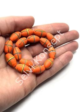 El Yapımı  Renkli Çizgili Mat Dizi Cam Boncuk Turuncu 10x16 mm