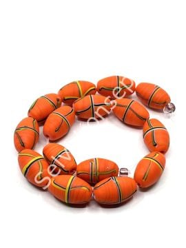 El Yapımı  Renkli Çizgili Mat Dizi Cam Boncuk Turuncu 10x16 mm