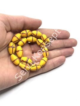El Yapımı  Renkli Çizgili Mat Dizi Cam Boncuk Hardal 10x16 mm