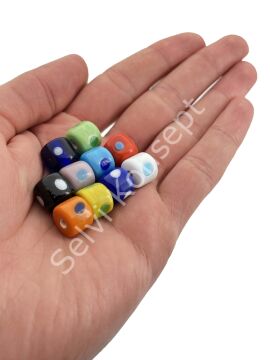 Murano Benekli Silindir Cam Boncuk Karışık Renkli 10 Adet