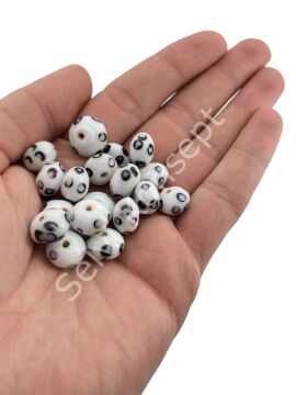 Murano Çok Benekli Tombul Rondela Cam Boncuk Beyaz 10 Adet