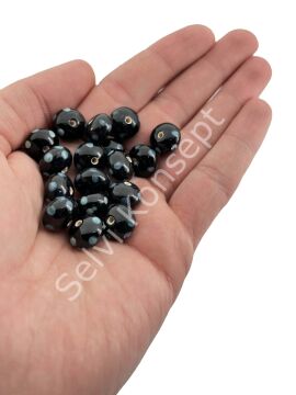 Murano Çok Benekli Tombul Rondela Cam Boncuk Siyah 10 Adet