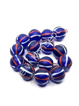 El Yapımı  Renkli Çizgili Mat Yuvarlak Dizi Cam Boncuk Lacivert 14 mm