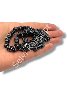 El Yapımı Siyah Beyaz Çizgili Silindir Dizi Cam Boncuk 8x7 mm