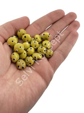 Murano Çok Benekli Tombul Rondela Cam Boncuk Sarı 10 Adet