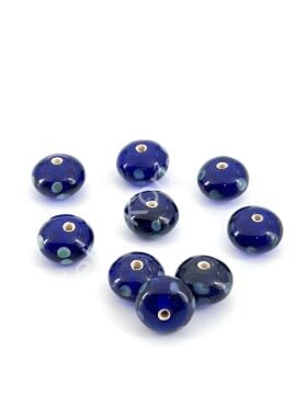 Murano Çok Benekli Tombul Rondela Cam Boncuk Ş.Lacivert 10 Adet