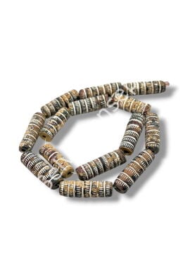 El Yapımı Çizgili Pişmiş Eskitme Silindir Toprak Dizi Boncuk 9x30 mm