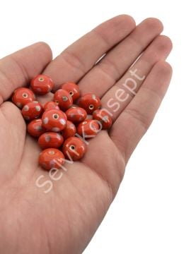 Murano Çok Benekli Tombul Rondela Cam Boncuk Turuncu 10 Adet