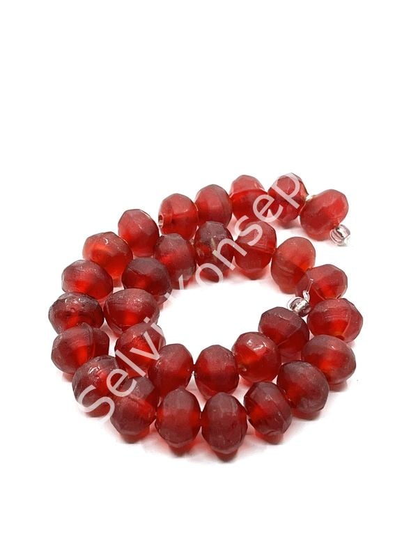 Buzlu Afrika Geri Dönüştürülmüş Dizi Cam Boncuk Kırmızı 11x8 mm