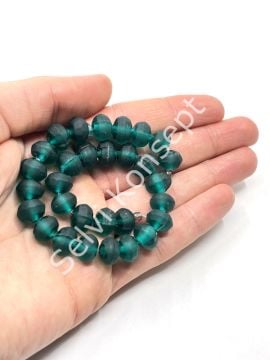 Buzlu Afrika Geri Dönüştürülmüş Dizi Cam Boncuk Petrol Yeşili 11x8 mm