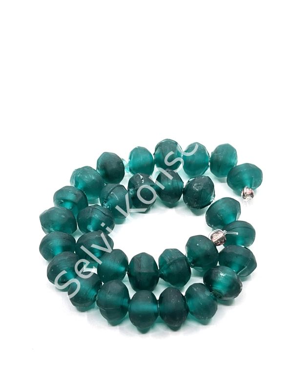Buzlu Afrika Geri Dönüştürülmüş Dizi Cam Boncuk Petrol Yeşili 11x8 mm