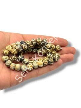 El Yapımı Etnik Desenli Küre Dizi Tibet Boncuk Kahverengi 10 mm